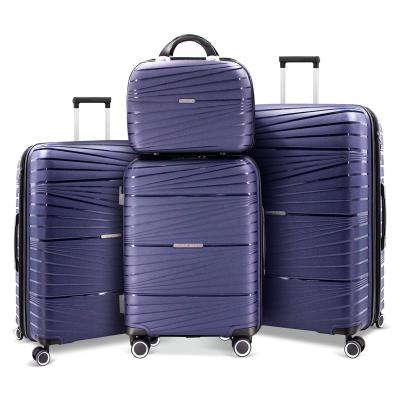 China PP Wholesale Expandable 4 Piece Luggage Sets PP Spinner Suitcase Carry On White TSA Lock14