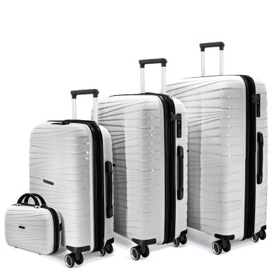 China Stock PP Luggage Sets 4 Piece Inch Expandable Sets PP Spinner Suitcase TSA LOCK14