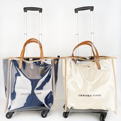 China Pet Luggage 2021 New Design Custom Shopping Bags With Logo PVC Clear Reusable Shopping Bags With Wheel for sale