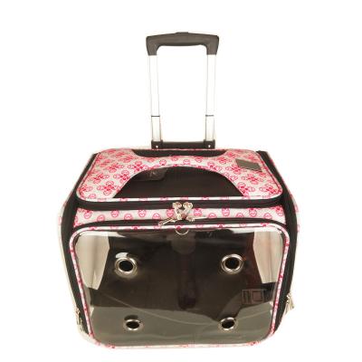 China Collapsible Pet Luggage Cat Suitcase Luggage Zipper Outside Flight Case with PVC and Polyester Outside Wheel for sale