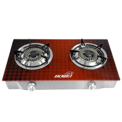 China Household low price tempered glass gas cooker douber burner gas stove for sale