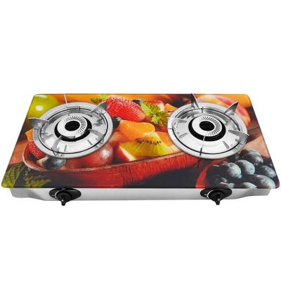 China Beautiful hotel cooking appliances tempered glass top two burner gas cooker household 3 D gas cooktop for sale