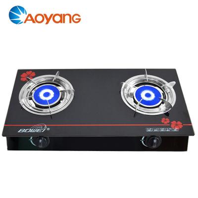 China Household infrared 2 burner gas cooker tempered glass cooktop OEM brand for sale