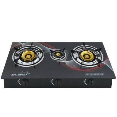 China High Quality Household Long Life Tempered Glass 3 Burner Gas Cooking Stove for sale