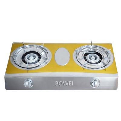 China Hotel Household Stainless Steel Panel 2 Burner Gas Stove Table Top 2 Burner Gas Stove Gold Gold Top for sale