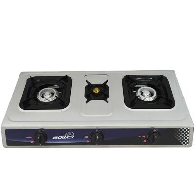 China 3 Burner Portable Stainless Steel Gas Household Kitchen Fire Blue Gas Stove Home Portable Cooker Low Consumption for sale