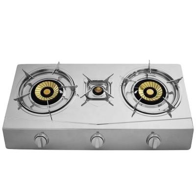 China Household Factory Low Price 3 Burner Stainless Steel Gas Cooker Table Top Three Burner Gas Stove for sale