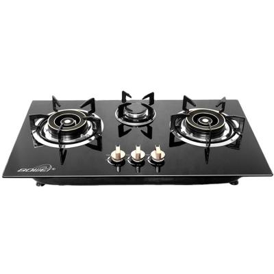 China Household Household Tempered Glass Top Element Gas Hob 3 Burner Gas Stove for sale