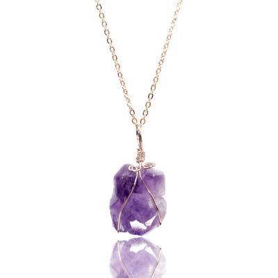 China Natural Irregular Original Stone Amethyst Necklace Women Pendant Gold Plated Chain Jewelry Quartz Freeform Cluster Necklace For Girls for sale