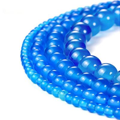 China Natural Natural Blue Agate Beads Round 10mm Loose Gemstone Beads For Jewelry Making Strand 15 Inch for sale