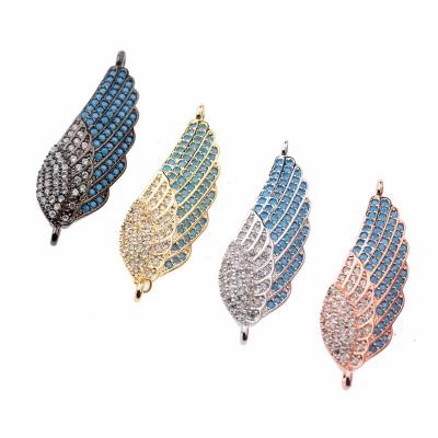 China Hiphop Diamond Angel Wing Pendant Black Diamond Zircon Micro Inlaid Wings Charm DIY Bracelet Jewelry Making for sale