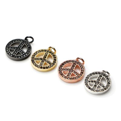 China FASHIONABLE Micro Zircon Peace Symbol Copper Pendant Accessories Around Diamond Zirconia Micro Pava Charms black for sale