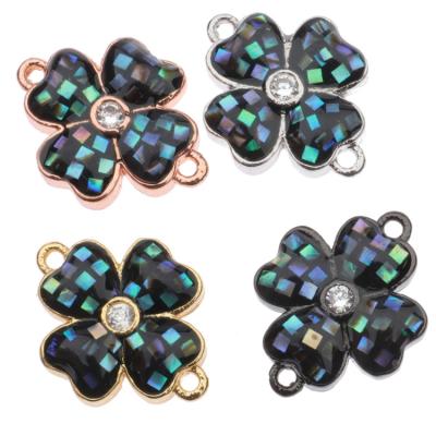 China Newest Cute Abalone Shell Flower Shape Connector Handmade Four Leaf Love Charm Bracelet Pendant Good Quality for sale