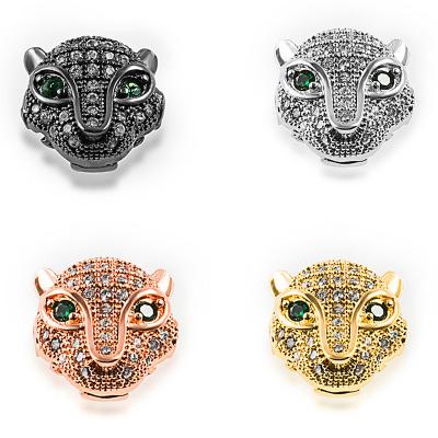 China FASHIONABLE Zircon “Pava Micro Zircon Accessories Green Eyes Leopard Head Charm Beads For Bracelets Jewelry Making for sale