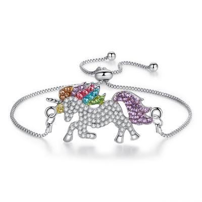 China Hiphop Unicorn Chain Adjustable Bracelet Rhinestone Rainbow Unicorn Bracelet with Adjustable Slider Chain for Lovers for sale