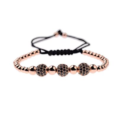 China Wholesale Trendy Fashion Jewelry Gold Copper Beads Beaded Rose Gold Plating Diamond Ball Charm Adjustable Bracelet For Men for sale