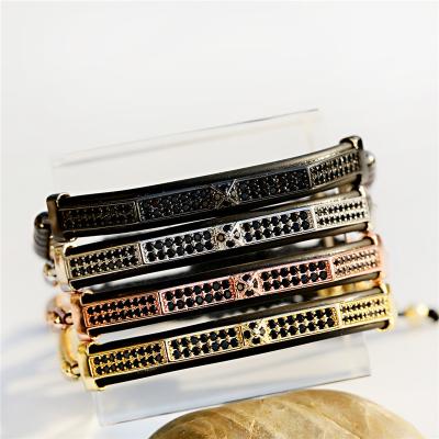 China TRENDY Fashion Macrame Bracelet Copper Bead Stainless Steel Micro Pave Elastic Bead Gem Paved Band CZ Bangle Metal Bracelet for sale