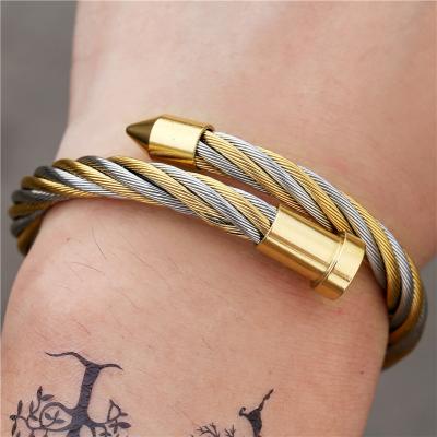 China FASHIONABLE high quality cable wire bracelet weave stainless steel bracelet jewelry gold plated wire stainless steel bracelet for sale