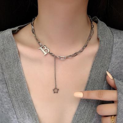 China Hip-punk Clavicle Amazon Women's Necklace CIA Titanium Web Celebrity Sweat Chain Pendant CLASSIC Popular Steel Colorless Chain for sale