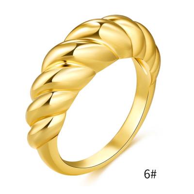 China New Hiphop European and American Style Threaded Ring Creative Retro Rings Real Gold Plated Torsion CSI Hot Selling Ring for sale