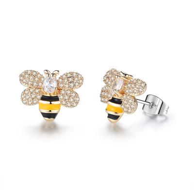 China TRENDY Fashion Cute Bee Stud Earring For Women Unique Design Gold Micro Pave CZ Zircon Animal Earrings Party Gifts for sale