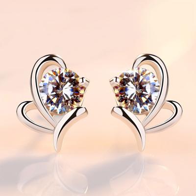 China 2021 Fashion Silver Plated Half Heart Stud Earrings Jewelry 925 TRENDY Zircon Earrings Silver Plated Round Heart Shape Stud Earrings for sale