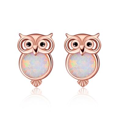 China Trendy Fashion 925 Sterling Silver Opal Owl Stud Earrings For Girls for sale