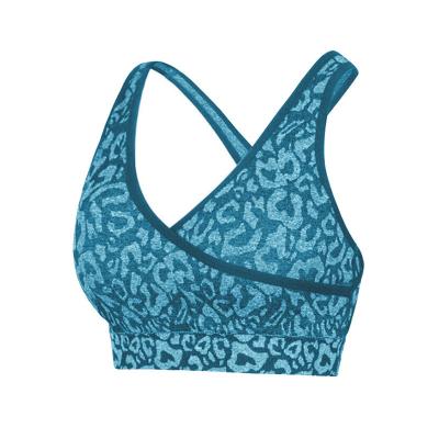 China Breathable leopard fitness gym sports women bra cross back yoga tops running bra one piece elastic vest top bra for sale