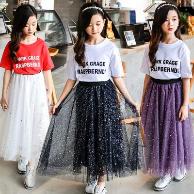 China 2021 girl's miniskirt spring and summer new mesh children's starry dress skirt gauze medium and tall children's sky dress 33005001 long for sale