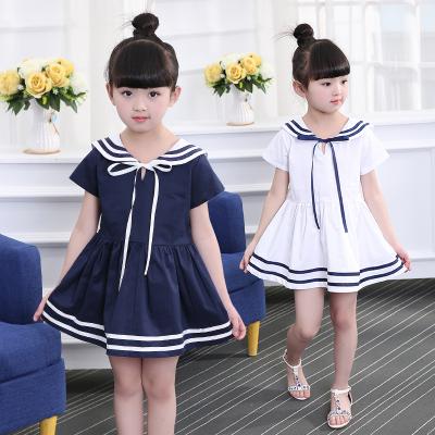 China 2021 new navy style children girls casual shirt and bow dress big children's school uniform middle skirt for sale