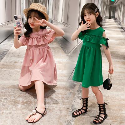 China 2021 summer girls' summer new fashionable ruffled bow-shoulder dress new Korean style fashionable dress for sale