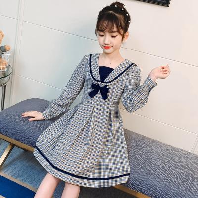 China 2021 dress spring viable girls and autumn medium and large Western style skirt tartan style navy children's casual dress for students for sale