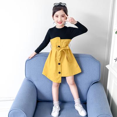 China 2021 autumn new little girl's sleeve patchwork skirt dress girls' clothing children's casual long patchwork children's dress for sale