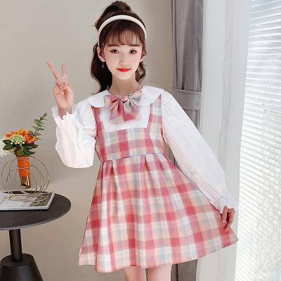 China Children JK Skirt Girl Sunbathing Cuhk Kid Dress White Shirt College Casual Uniform Dress Two Checked Skirts for sale