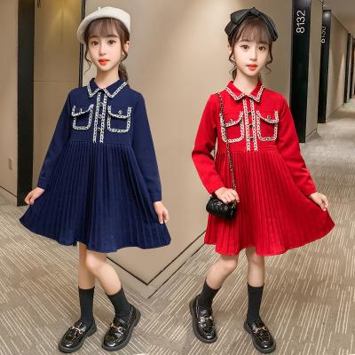 China Wholesale fashion available 2022 new style girl's clothes viable clothes red lapel long sleeve casual dress for sale