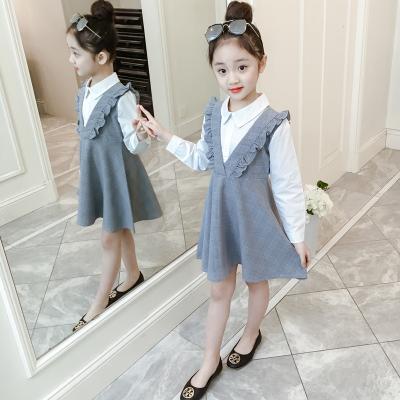 China New Spring Dress Girl Princess Dress Autumn Student Skirt Long Sleeve Plaid Lace Long Sleeve Dress for sale