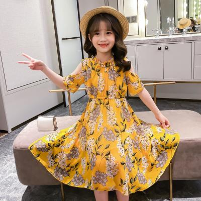 China 2021 Summer New Style Korean Children's Chiffon Dress Children's Large Children's Dress Viable Girls' Off-the-Shoulder Dress for sale