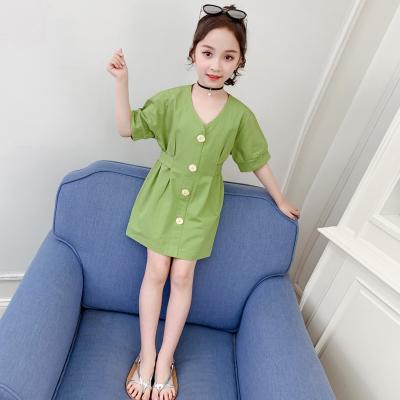 China Viable Fashionable Fashion New Waist Button Girl's Summer Dress Cute Student Dress Girl Student Dress for sale