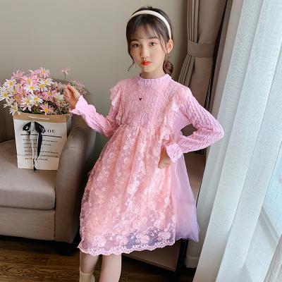 China Viable girls autumn and winter sweater dress knitted dazhong korean children's fashion 2021 edition fashion princess lace skirt for sale