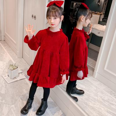 China Viable children's autumn and winter dress girls' new year velvet thickened western style shiny princess dress with bow hair accessories for sale