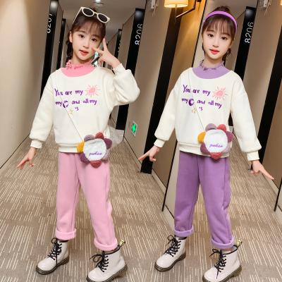 China Casual girls' autumn and winter clothes fleece-lined suit thickened fashionable winter children's clothes set two-piece sweater for sale