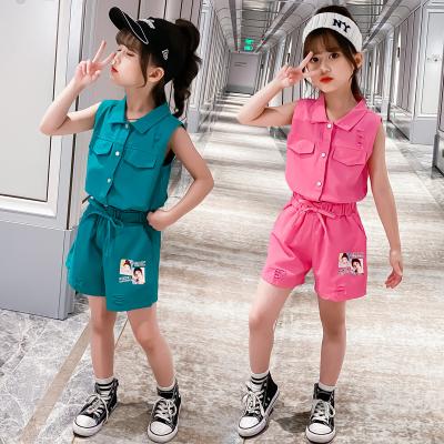 China Girls Summer Casual Vest Shorts Suit New Children's Two-piece Suit Little Girl Casual Western Style Sets for sale