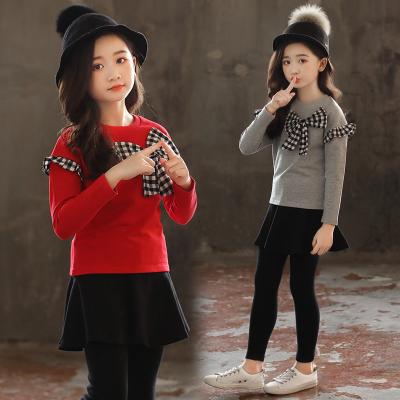 China Girls casual spring and autumn new western fashionable bowknot two-piece suit long-sleeved push-up skirt for sale