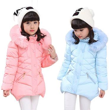 China Casual Korean Style Children's Jacket Cotton-padded Girls' Winter Mid-Length Coat And Big Children's Fur Collar Cotton Mid-Length Coat for sale