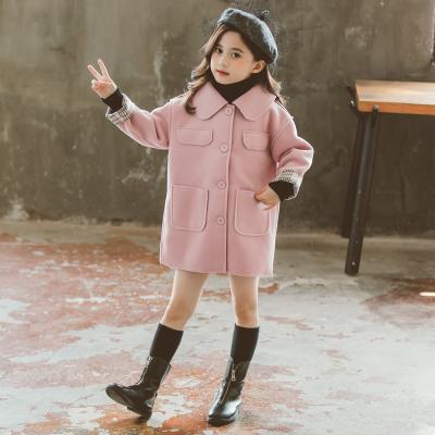 China 2021 autumn and winter children's thick woolen embroidered big girls' mid-length woolen coat of regular girls' coat for sale