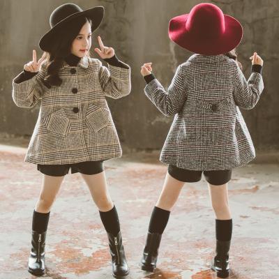 China 2021 New Style Winter Wool Coat Girls' Jacket Trendy Fashion Regular Mid Length Korean Plaid Woolen Lapel for sale