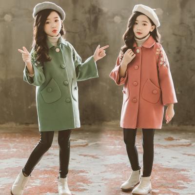 China Autumn and winter new regular girls' coat Peter Pan collar woolen middle and big children's western style woolen coat for sale