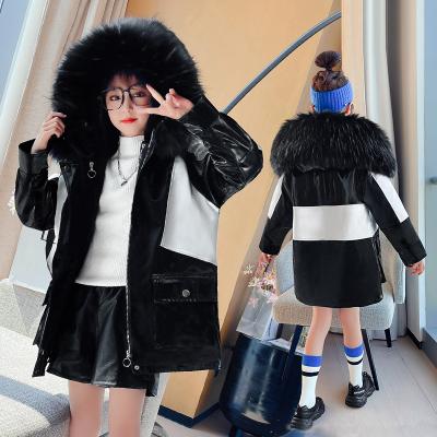 China Casual Detachable Parka Girls' Coat Winter Children's Cotton Clothes 2021 PU Coat Winter Thick Leather Clothes for sale