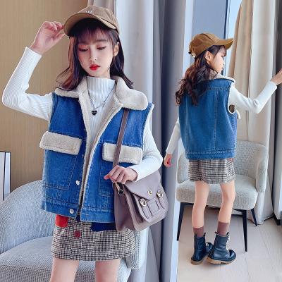 China Girls casual cashmere and 2021 winter children's wear girls jacket warm cowboy vest thick new large for sale