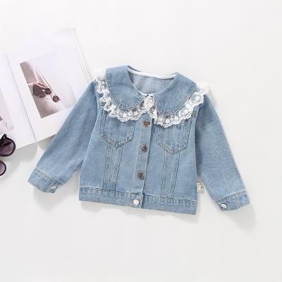 China Fashionable western style tops collar doll kids cotton girls' denim jacket autumn new long sleeve jacket for sale